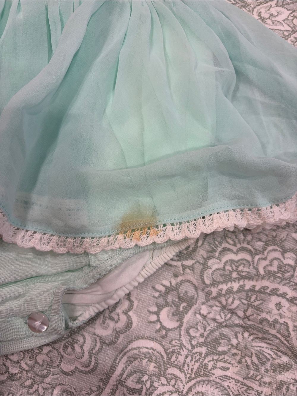 Mint Cross-Embroidered Baby One-Piece Bodysuit with Tulle Skirt - Picture 4 of 4